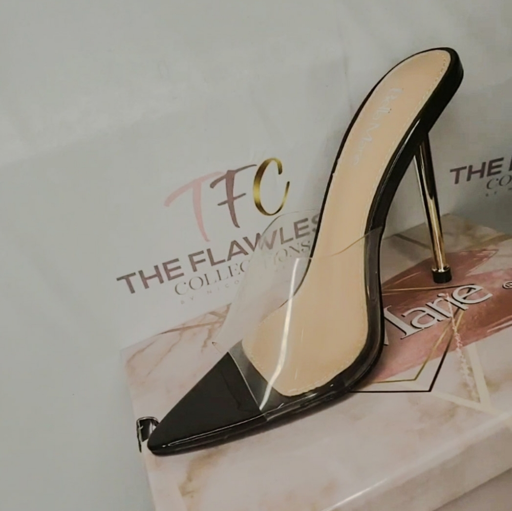 Black Transparent pointy toe heels